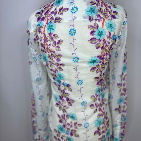 Etro Floral Vine Cotton Button Down Blouse Size 0 - Picture 8 of 9